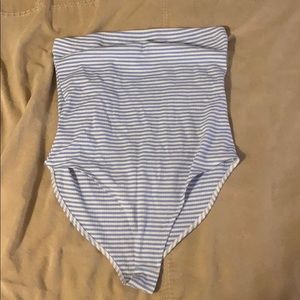 Blue & White Stripped Tube Top Bodysuit